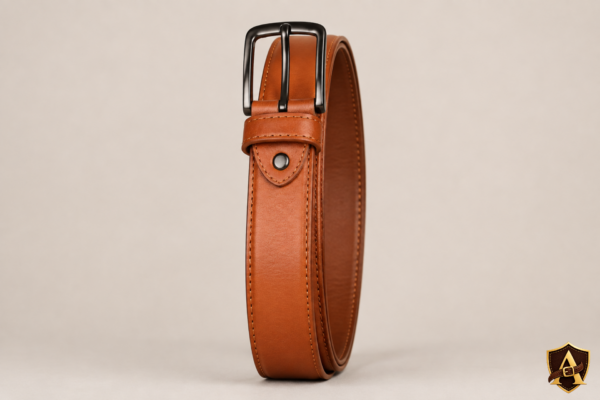 Men's Classic Tan Leather Belt with Matte Black Buckle