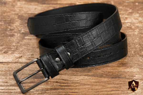 Luxury Black / Dark Brown Crocodile-Embossed Leather Belt